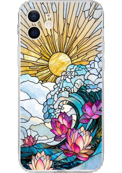 Printify Apple Uyumlu iPhone 12 Mini İle  Vitray Okyanus Sabahı Tasarımlı Şeffaf Silikon Kılıf Şeffaf