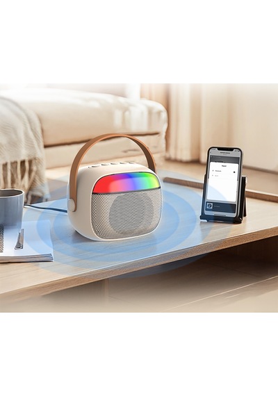 Lenyes S227 Rgb Işıklı Askılı Mikrofonlu Bluetooth Speaker Hoparlör V5.3 Bej