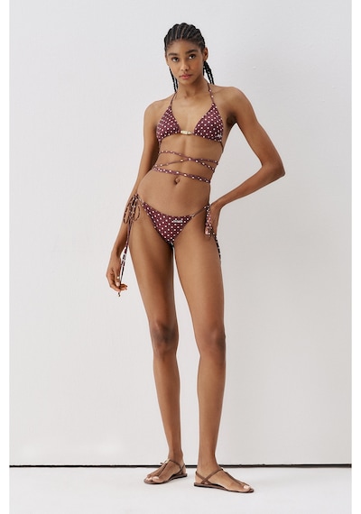 Sagaza Studio Ss6054 Puantiye Desenli Üçgen Bikini Set Kahve