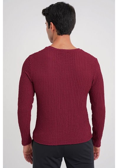 Efor Slim Fit Esnek Pamuklu Dokulu Kumaş Uzun Kollu Bordo Tişört Ts 934