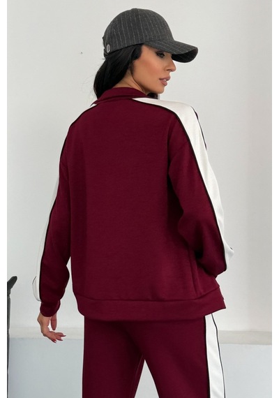 Ded Collectıon Kadın Yakalı Şerit Detaylı Fermuarlı Rahat Modal Eşofman Takım Bordo