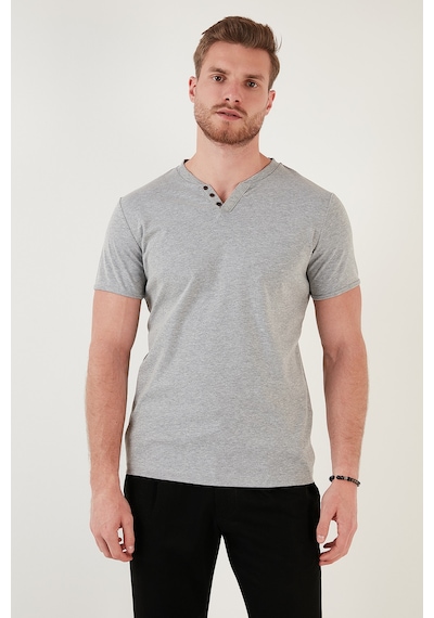 Buratti Pamuklu V Yaka Slim Fit Erkek T Shirt 5902122 Gri Melanj