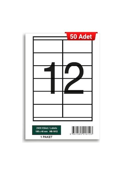 Herboy Hb-1612 105 X 48 Mm A4 Baskılı Laser Etiket 50 Adet