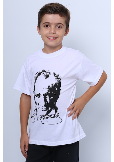 Hçm Çocuk Atatürk Ayyıldız Baskılı Tshirt Kısa Kollu A62 Beyaz