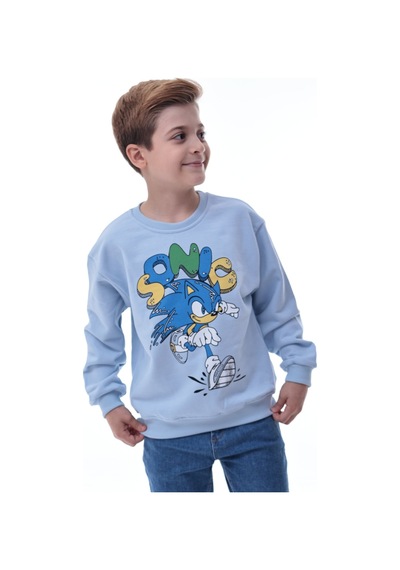 Sonic Baskılı Erkek Çocuk Sweatshirt Gamer Oyun Temalı Rahat Ve Konforlu Mavi