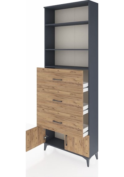 Arges Dolap 3 Raflı 3 Çekmeceli 2 Kapaklı 88x30x243 Antrasit-çam Antrasit