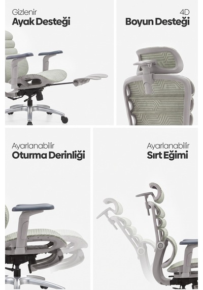 Rosso Ergonomik Çalışma Koltuğu - Su Yeşili