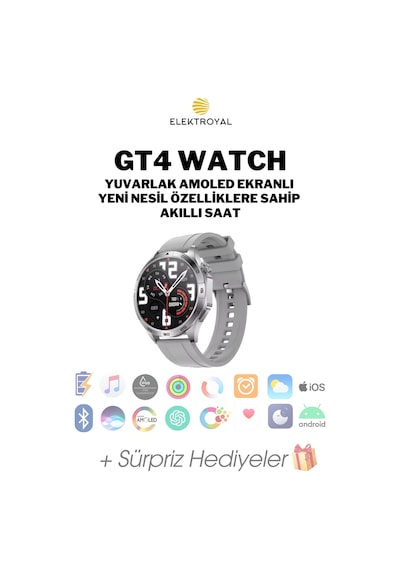 Wearfitpro Gt4 Watch Yuvarlak Amoled Ekran Yeni Nesil Özelliklere Sahip Akıllı Saat Gümüş