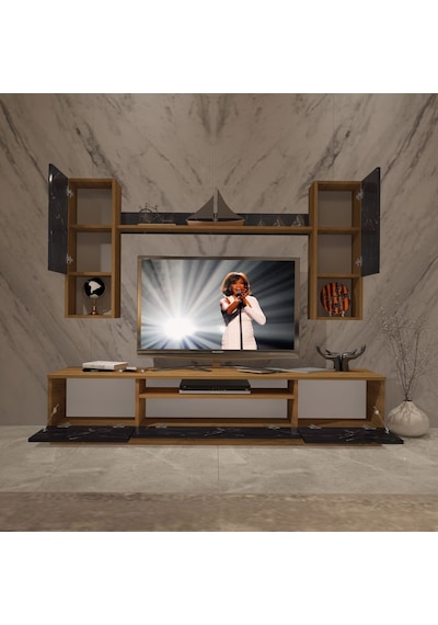 Decoraktiv Trio 5da Mdf Tv Ünitesi Tv Sehpası Pera - Siyah Mermer