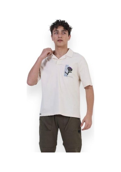 Zekids Erkek Çocuk Pamuklu Rahat Kesim Oversize Polo Yaka Tshırt-11813-krem Krem