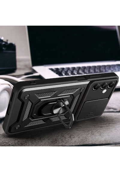 Zore Galaxy Uyumlu A14 Kılıf Magnetik Standlı Kamera Korumalı Sürgülü Vega Kapak - Mavi Mavi
