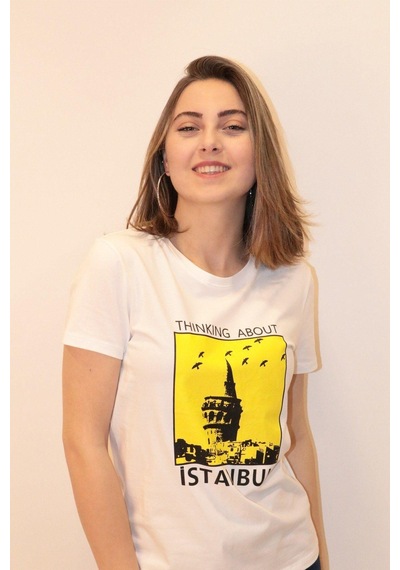 Kadın Bisiklet Yaka T-shirt %100 Pamuk Tişört Çok Renkli