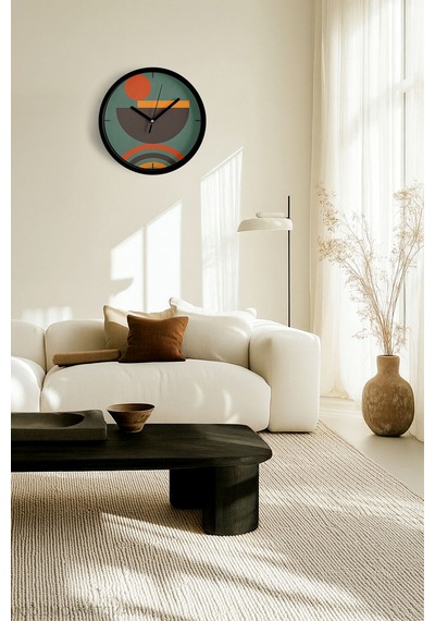 Soyut - Bohem - Geometrik Temalı Modern Duvar Saati - 25cm - Önü Camlı Siyah Kasa - Sessiz Mekanizma-jh0452 Siyah
