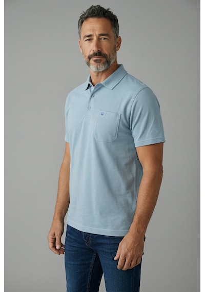 Erkek Yakalı Cepli Pike Lacoste Kumaş Mavi Baba Tshirt