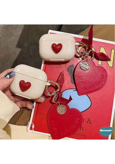 Airpods Pro İçin Kılıf Süslü Kalp Desenli Bej Airpods Pro İle Uyumlu Kılıf - Bej