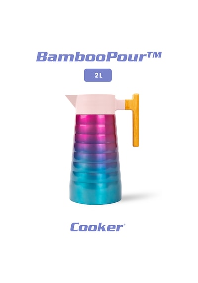 Cooker Bamboopour 2 Litre Paslanmaz Çelik Bambu Saplı Termos Ckr2097 Pembe