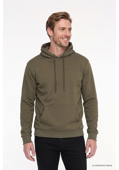 AC&Co / Altınyıldız Classics Erkek Haki Standart Fit Normal Kesim Kapüşonlu Kanguru Cepli Pamuklu Sweatshirt Haki