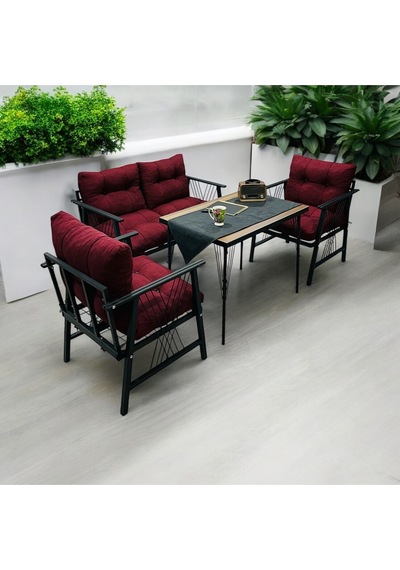 Lüx Bahçe Balkon Mobilyası , Koltuk Takımı , Cafe 2-1-1 Masalı Takım Bordo