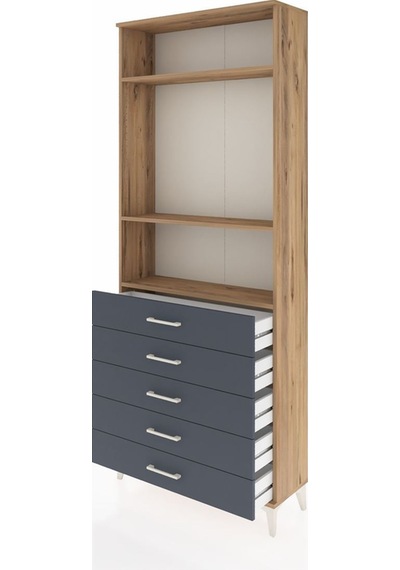 Arges Dolap 3 Raflı 5 Çekmeceli 88x30x221 Çam-antrasit Atlas Çam