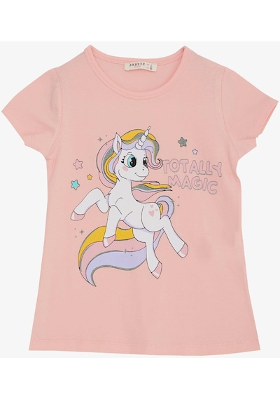 Breeze Kız Çocuk Tişört Sihirli Unicorn Baskılı 1.5-5 Yaş, Somon-somon Somon
