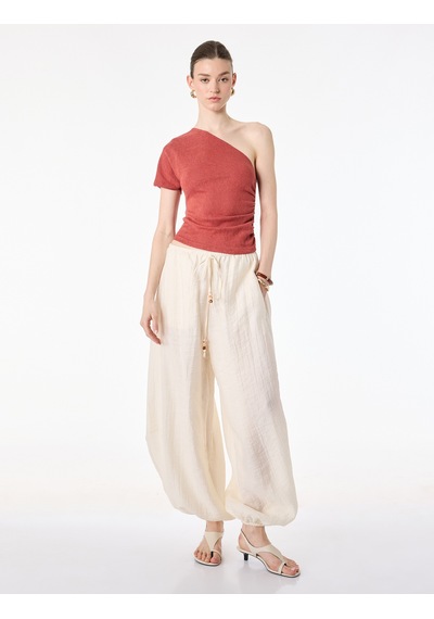 Koton Regular Fit Drape Detaylı Asimetrik Yaka Tek Omuz Bluz Kiremit 6sak10319ek Çok Renkli