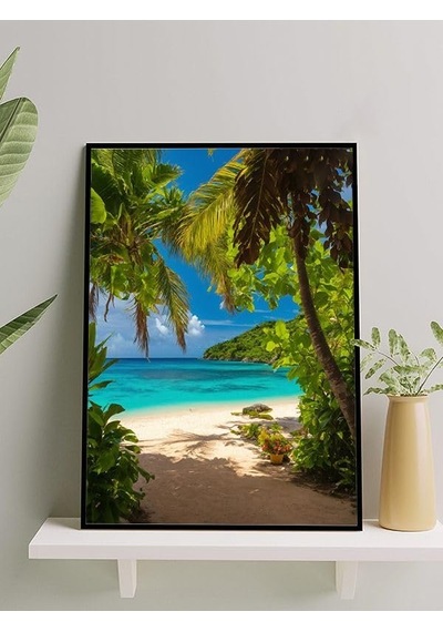 Bora Bora Adası Çerçeveli Duvar Tablosu, Tropik Manzara Duvar Sanatı Dekoru Sku: Zeusb0fdr6yrty