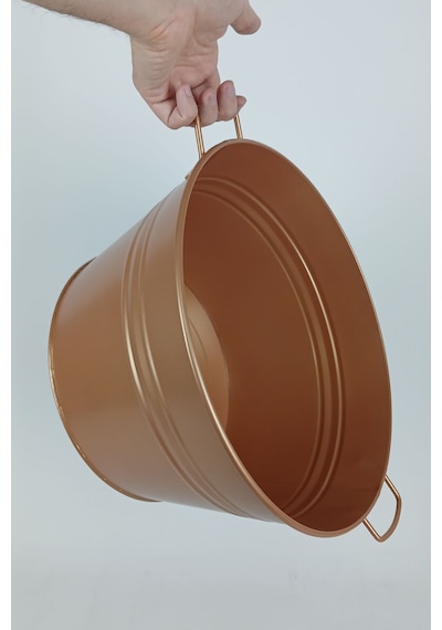 14 Litre Paslanmaz Metal Leğen - Bakır Renk Çok Amaçlı Kova Ve Bahçe/balkon Saksılığı 35 Cm Çap