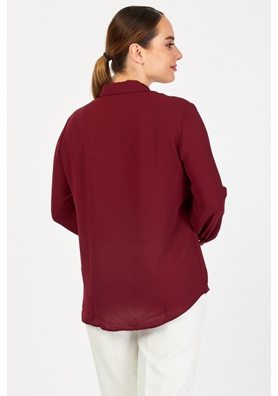 Pera Moda Büyük Beden Yaka Boncuklu Gömlek Bordo