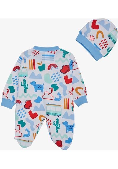 Breeze Erkek Bebek Patikli Tulum Desenli Köpekçik Baskılı 0-6 Ay, Beyaz-beyaz Beyaz