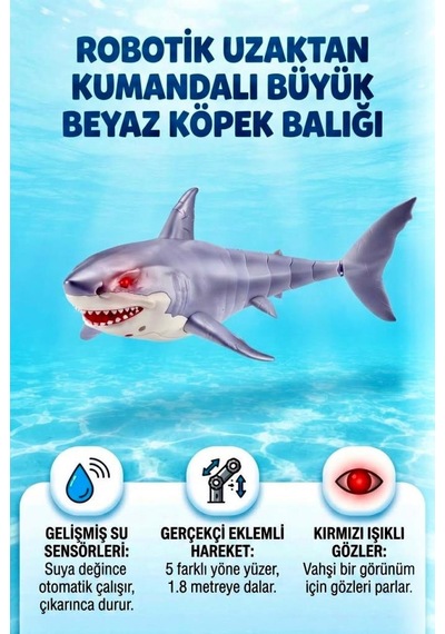 Gioc-hi Prezio-si Kırmızı Işık Gözlü Su Sensörlü Yüzen Gerçekçi Eklemli Yüzen Oyuncak Köpek Balığı