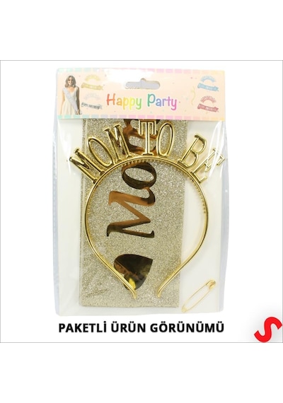 Mom To Be Taç Ve Kuşak Seti - Altın