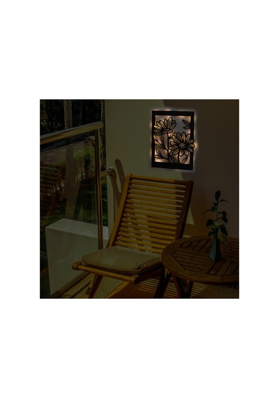 Led Işıklı Çerçeveli Çiçekler Dekoratif Tablo Balkon Duvar Dekorlu Gece Lambası Sarı - 737260453 Sarı
