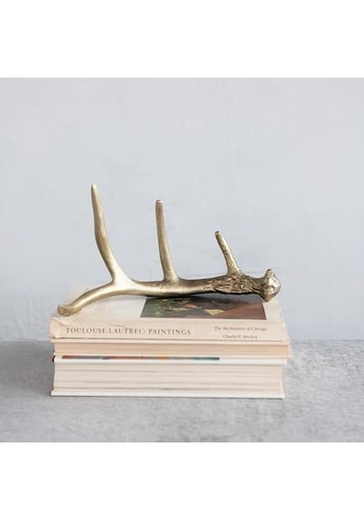 Creative Co-op Alüminyum Boynuz Dekoru, Altın Kaplama Heykelcik, 40,64 Cm U X 12,7 Cm G X 12,7 Cm Y, Gri