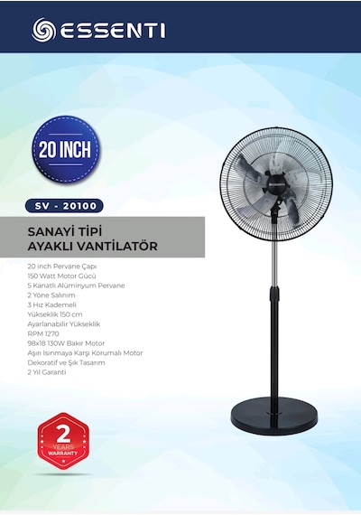 Essenti Ev-20100 Sanayi Tipi Ayaklı Vantilatör