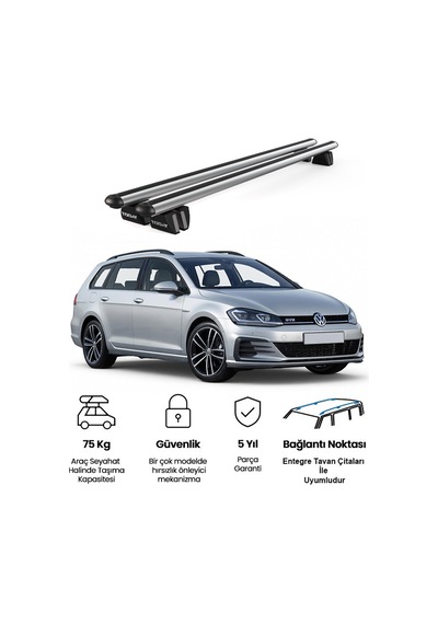 Pençe Volkswagen Golf 2014 Ve Sonrası Uyumlu Gri Ara Atkı Port Bagaj Tavan Barı