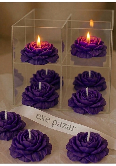 Exe Pazar Dekoratif Lavanta Kokulu Şakayık Çiçeği Mumu 5adet -hediyelik Nikah Söz Konsept Mor