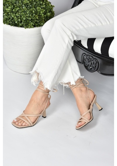 Fox Shoes Ten Bilek Bağlamalı Kadın Topuklu Ayakkabı K404070209