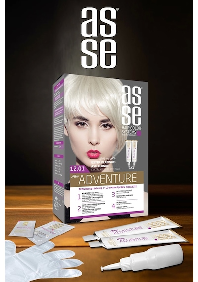Asse Adventure Set Saç Boyası, Kalıcı Ve Canlı Renkler 1+1 İki Kullanım Seti No:12.1 Extra Küllü Pl