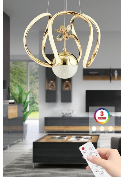 İstanbul Avize Bigiee Ledli Üç Renk Kumandalı Gold Lüx Modern Led Avize
