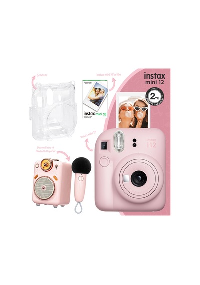 Instax Mini 12 Fotoğraf Makinesi + 10'lu Film + Şeffaf Kılıf + Divoom Fairy-OK Karaoke Bluetooth Hoparlör