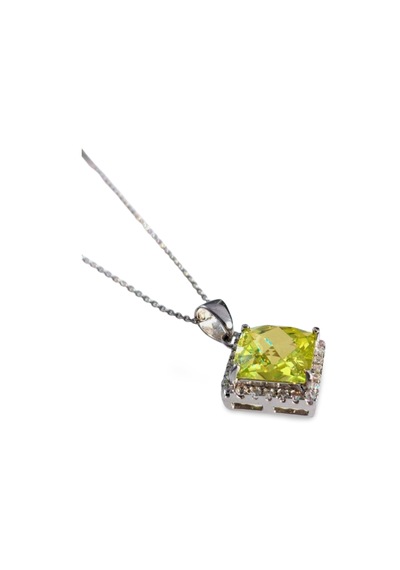 925 Gümüş Peridot Taşlı Kare Baget Tasarım Işıltılı Kadın Kolye Gümüş