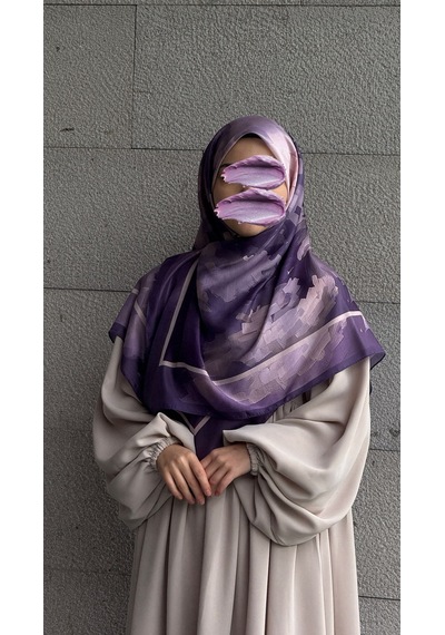 Qalortex Scarf Pamuklu Soft Luna Desen Eşarp-lila