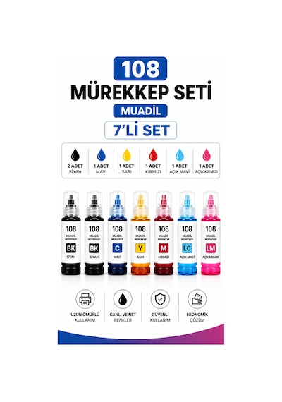 Epson 108 Muadil Mürekkep Seti 7'li Diğer