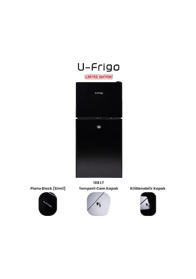 U-frigo 108 Lt 12-24v Marin/karavan Kompresörlü Buzdolabı Temperli Cam Kapak Limited Edition Siyah