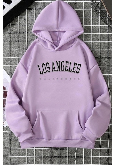 Uyguntarz Unisex Los Angles Baskılı Sweatshirt Lila