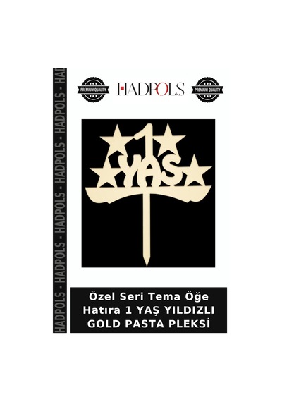 Özel Seri Tema Öğe Hatıra 1 Yaş Yıldızlı Gold Pasta Pleksi Altın