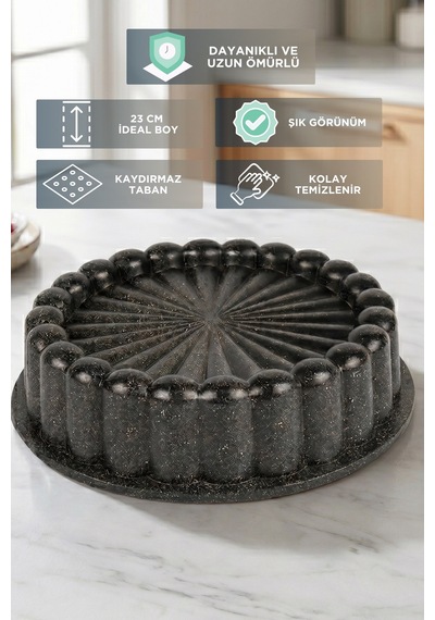 23 Cm Döküm Küçük Tart Kalıbı Kaydırmaz Tabanlı Siyah