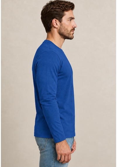 Axxel Erkek Pamuklu Likralı Süprem Uzun Kollu T-shirt-d240 İndigo