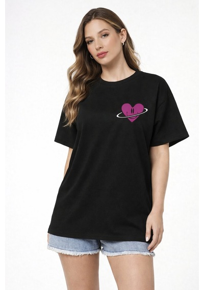 Herkesemoda Stay Kind Yazı Detaylı Basic T-shirt Siyah
