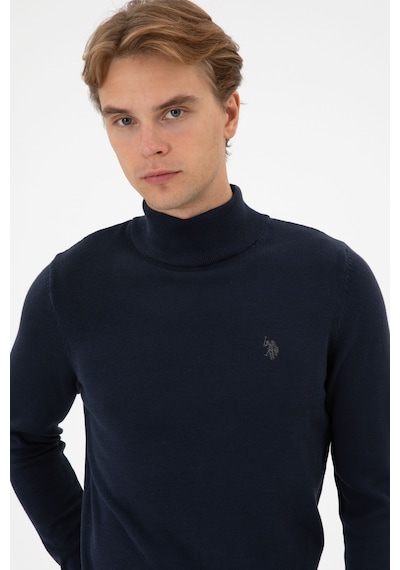 U.S. Polo Assn. Erkek Slim Fit Boğazlı Lacivert Melanj Basic Kazak 50313712-VR033